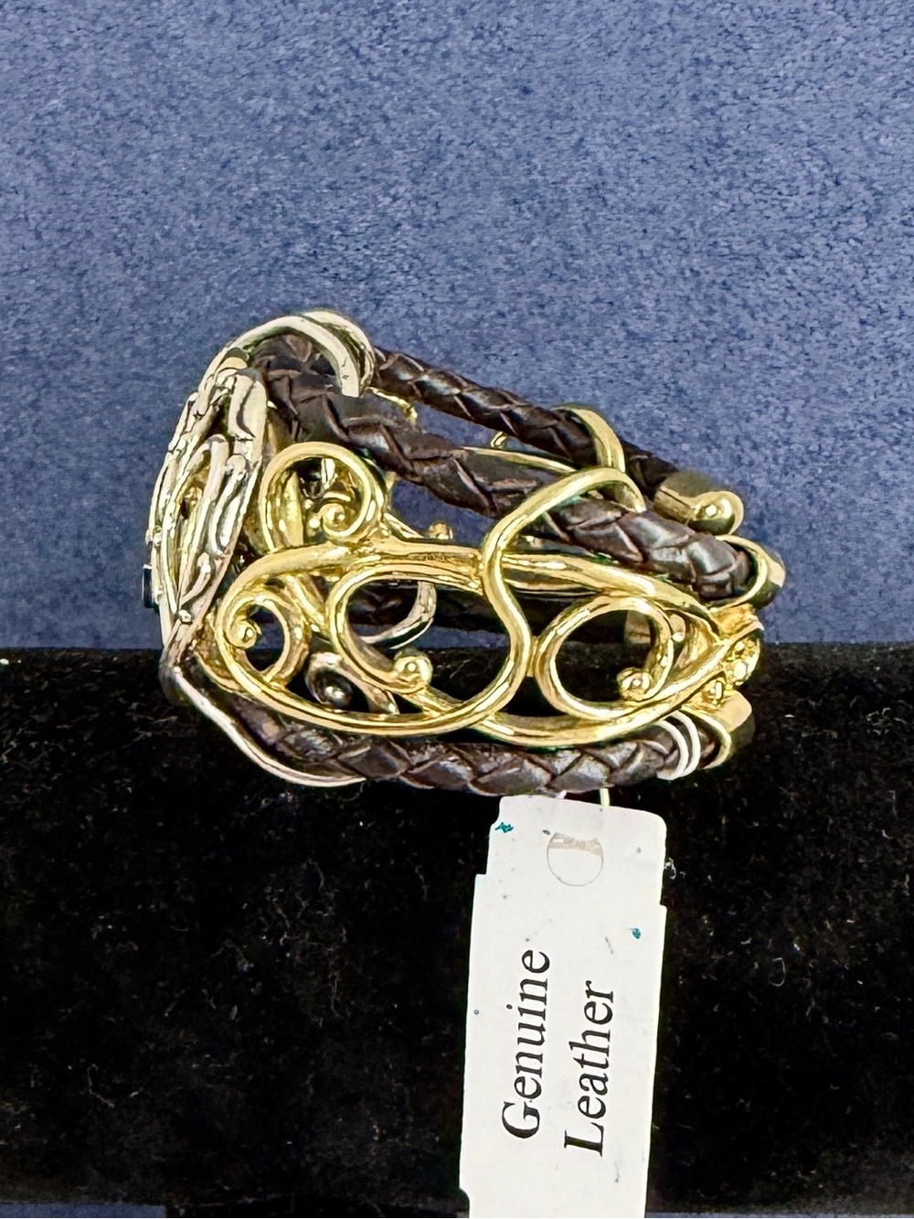CAROLYN POLLACK American West Sterling Silver Brass  Braided Leather Cuff NEW - Picture 4 of 9